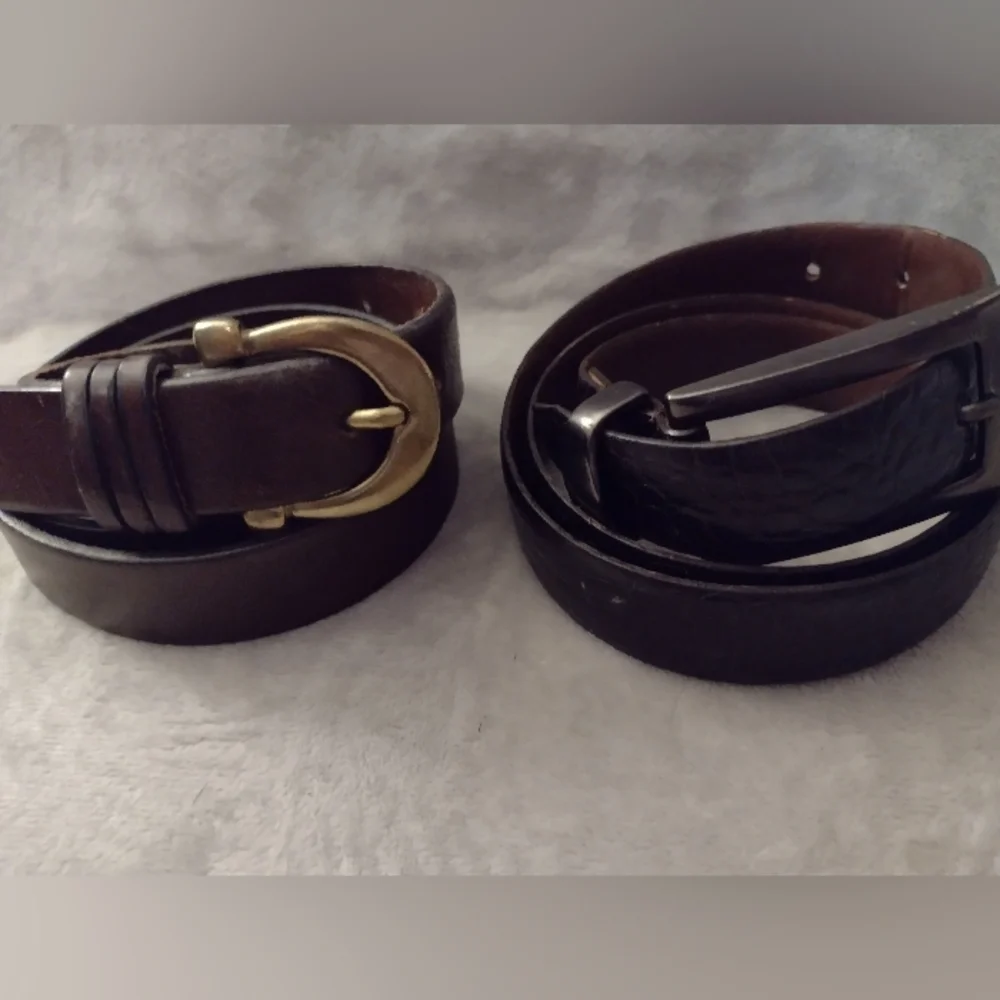 Two Brown Genuine Leather Belts, 36